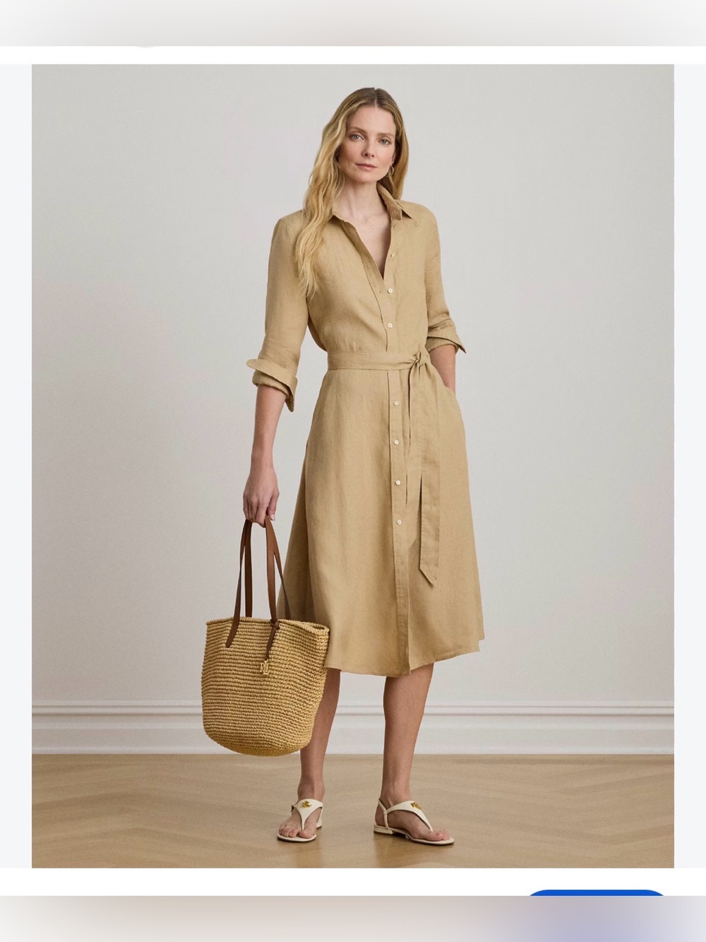 NWT Lauren Ralph Lauren Beige Shirt Dress with Waist Tie Size 8